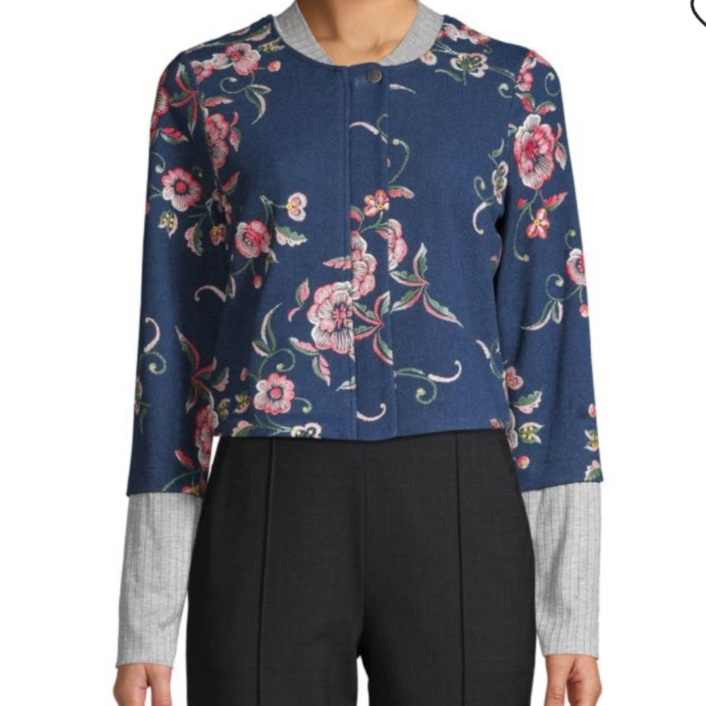 BCBGeneration Cropped Floral Embroidery Bomber Jacket Size S Multicolor